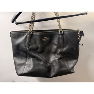 COACH Ava Crossgrain Leather Tote Handbag BLACK  w/Gold Hardware Some Strap Ware
